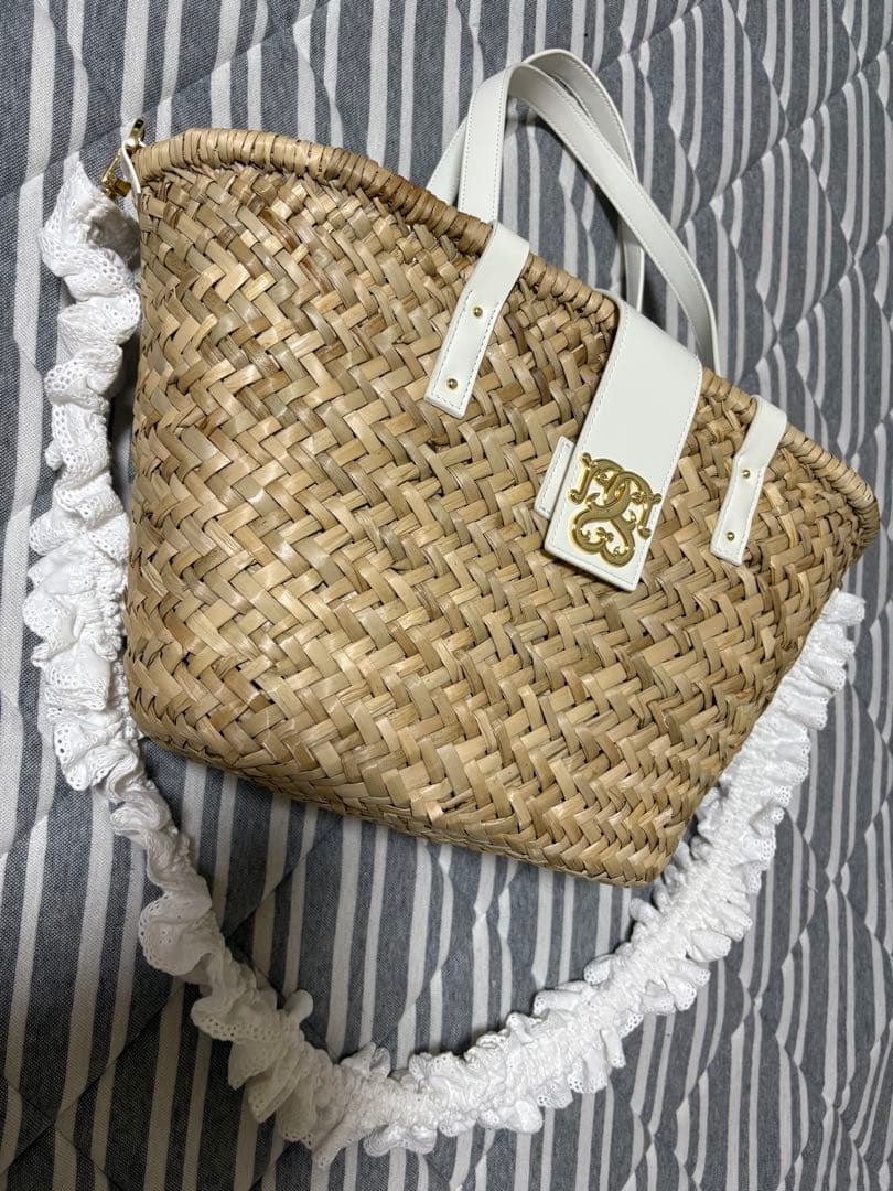 【美品】SNIDEL コットンレースショルダー付き かごバッグ ホワイト