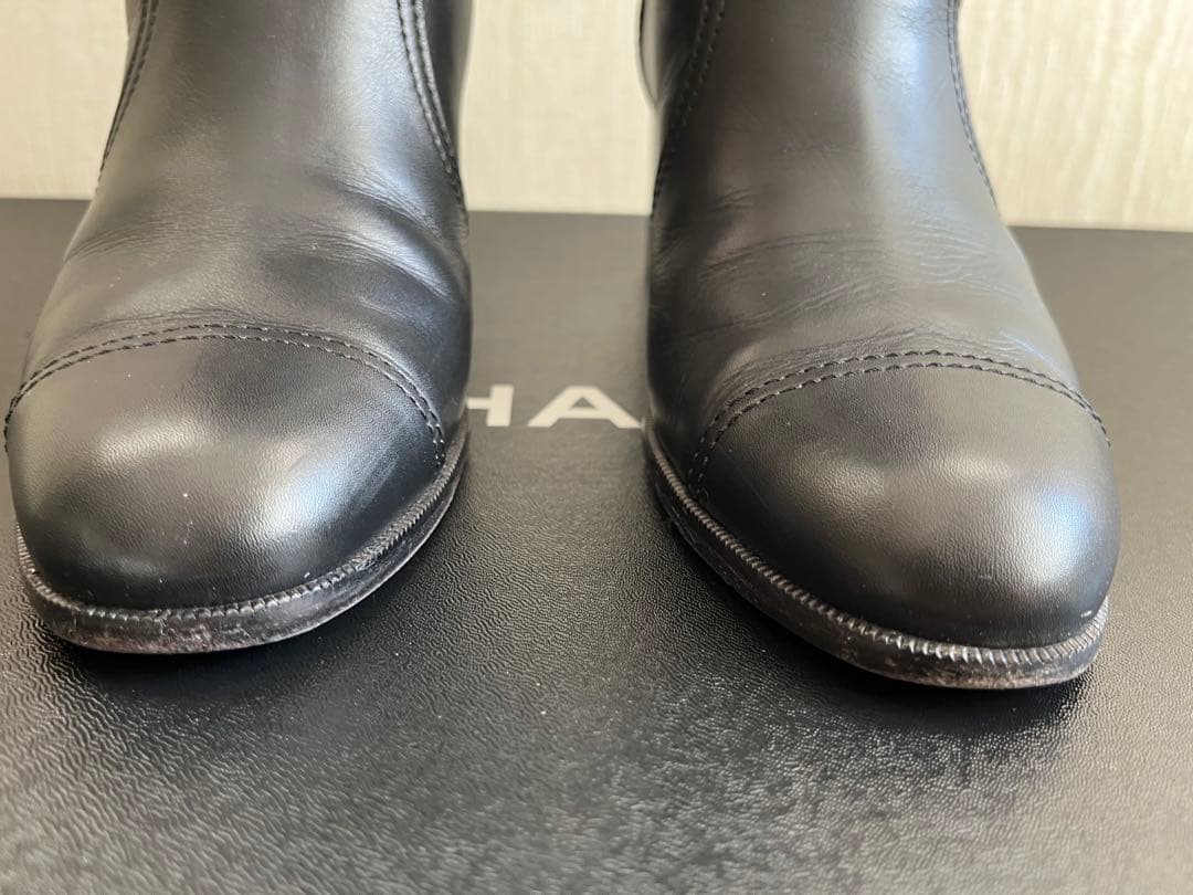 CHANEL シャネル バックルベルト カーフスキン ブラック ハイブーツ 38