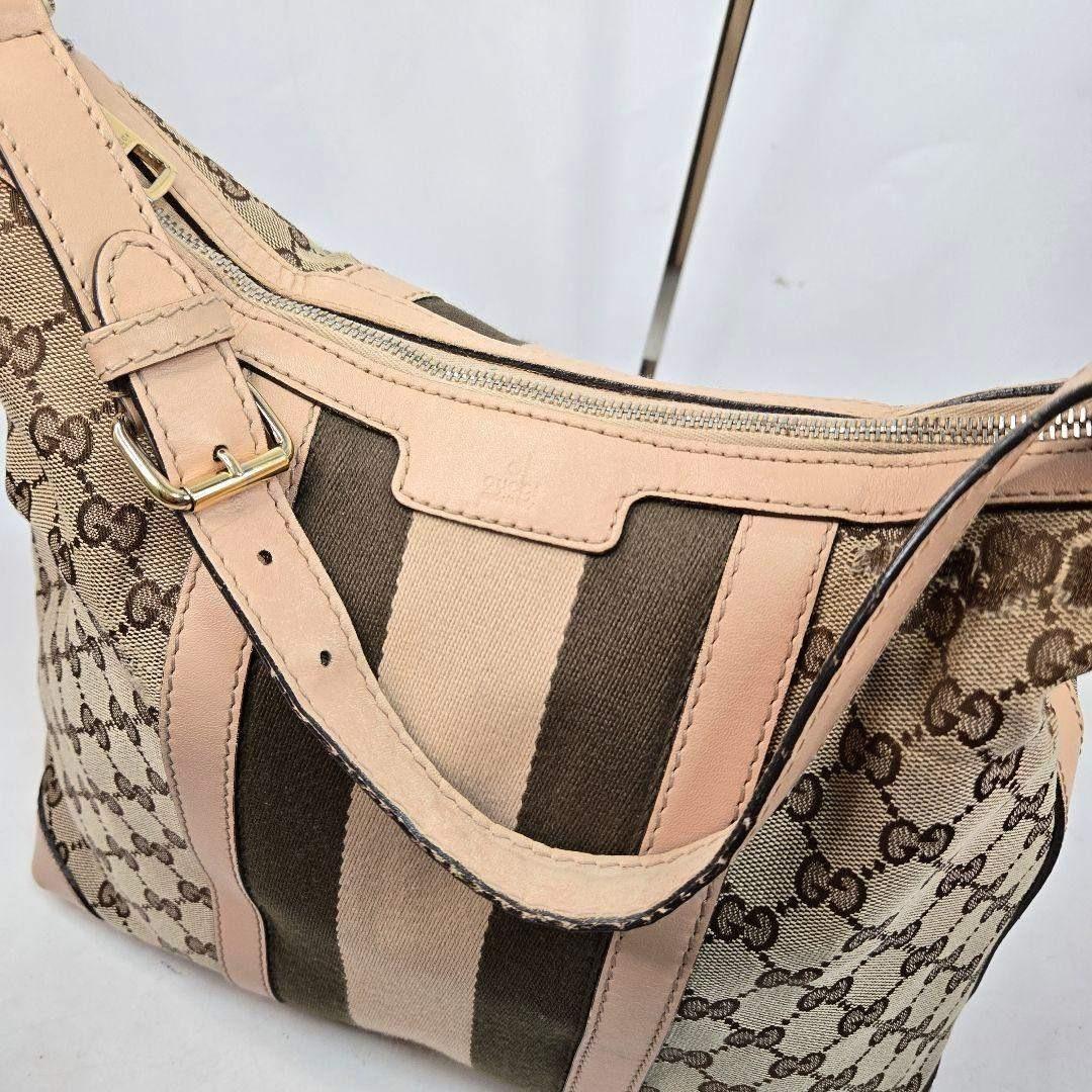 カード付き GUCCI ショルダーバッグ シェリーライン GGキャンバス レザー