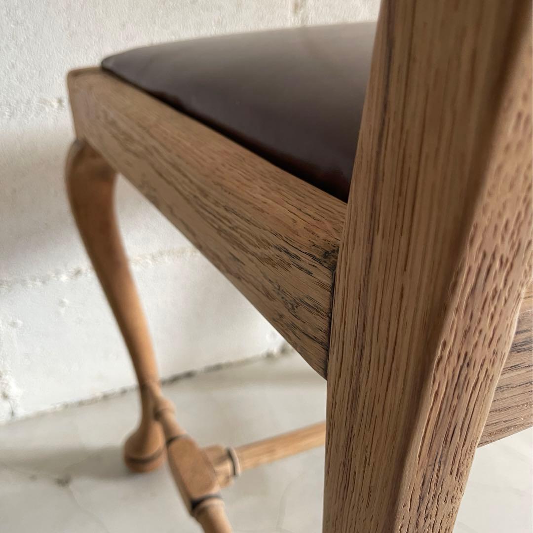 英国アンティーク　クイーンアンチェア　本革　猫脚　ダイニングチェア