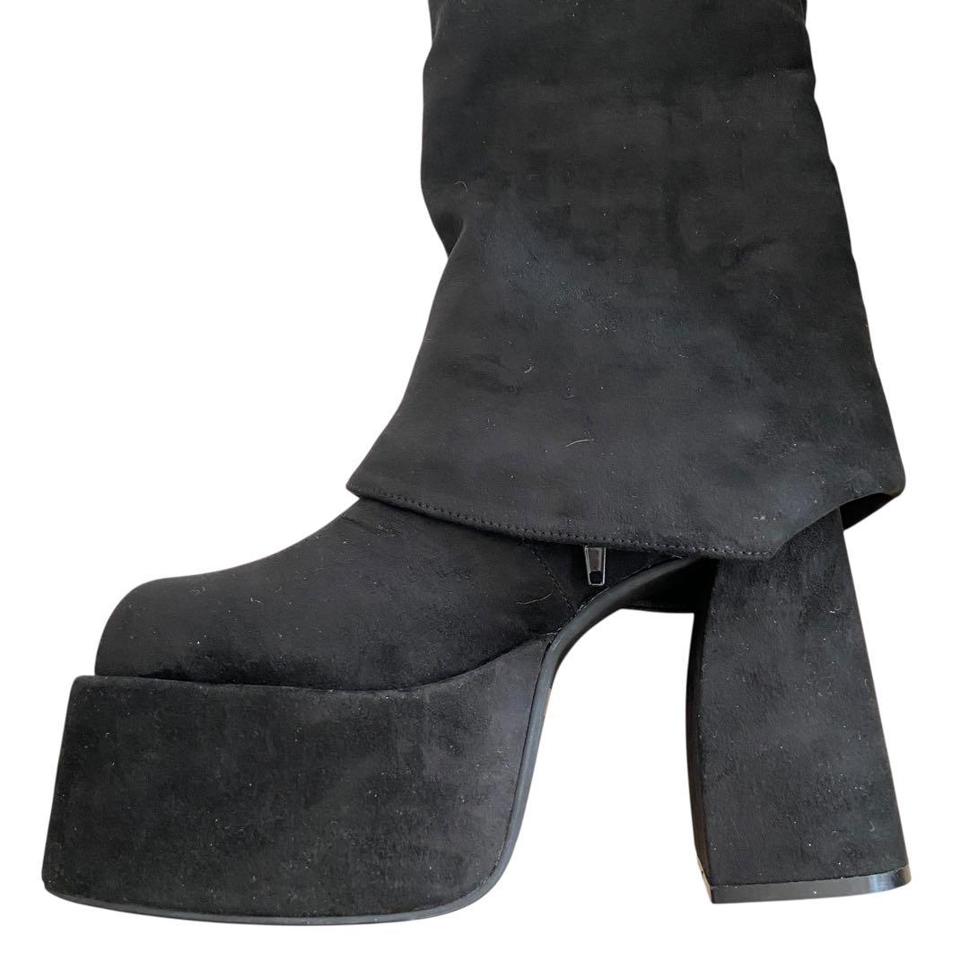 ✨極美品✨エモダ/ルーズフレアカバーフィットブーツ/ロングブーツ/ブラック/M