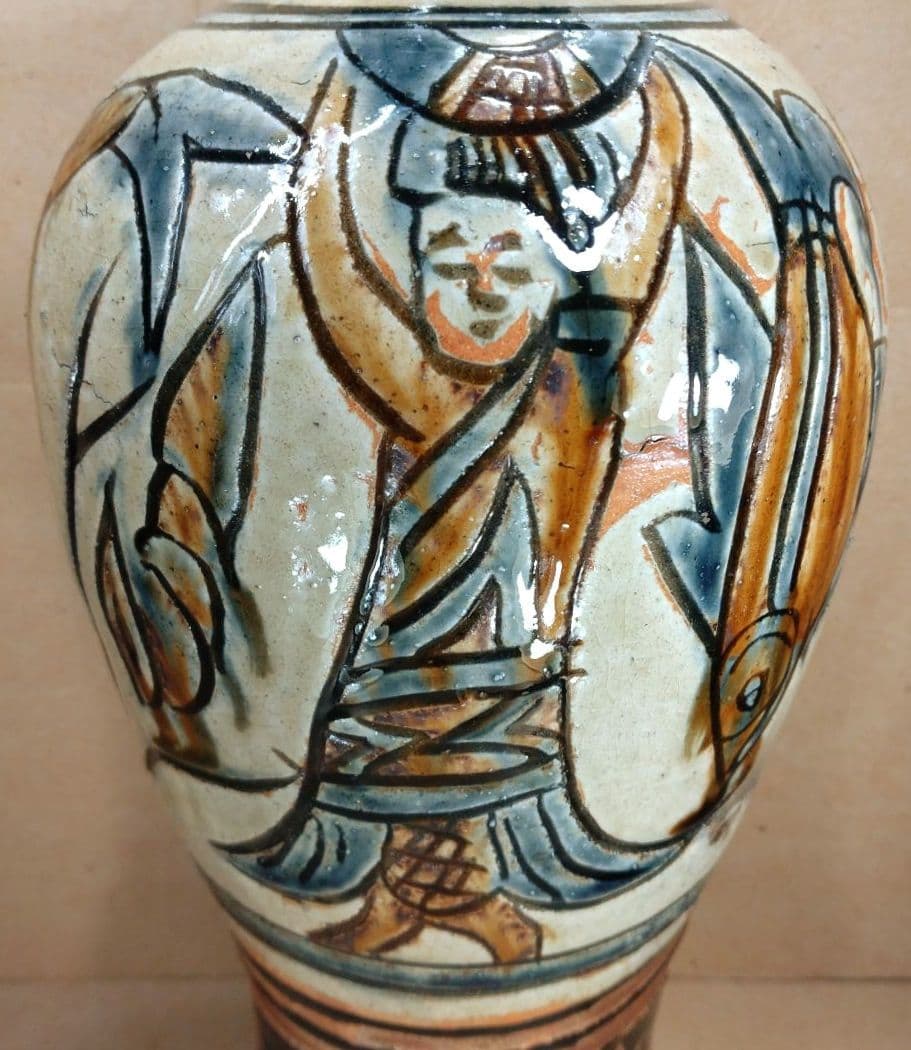 れれれ【本物保証】金城次郎 クヮンカミヤー文花瓶 共箱 栞 h36㎝超