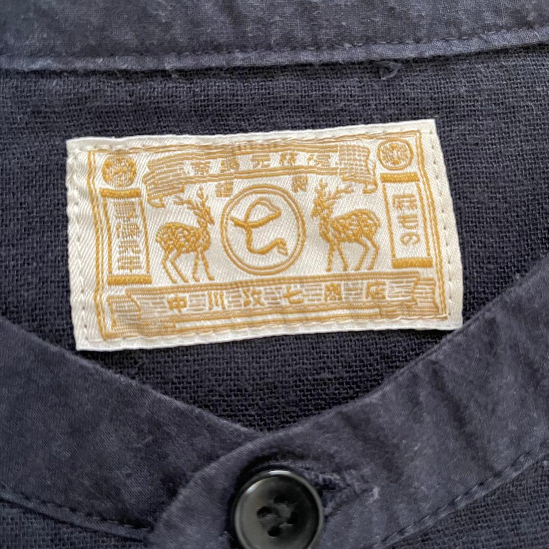 美品✨中川政七商店 リネン混シャツ ノーカラー ネイビー