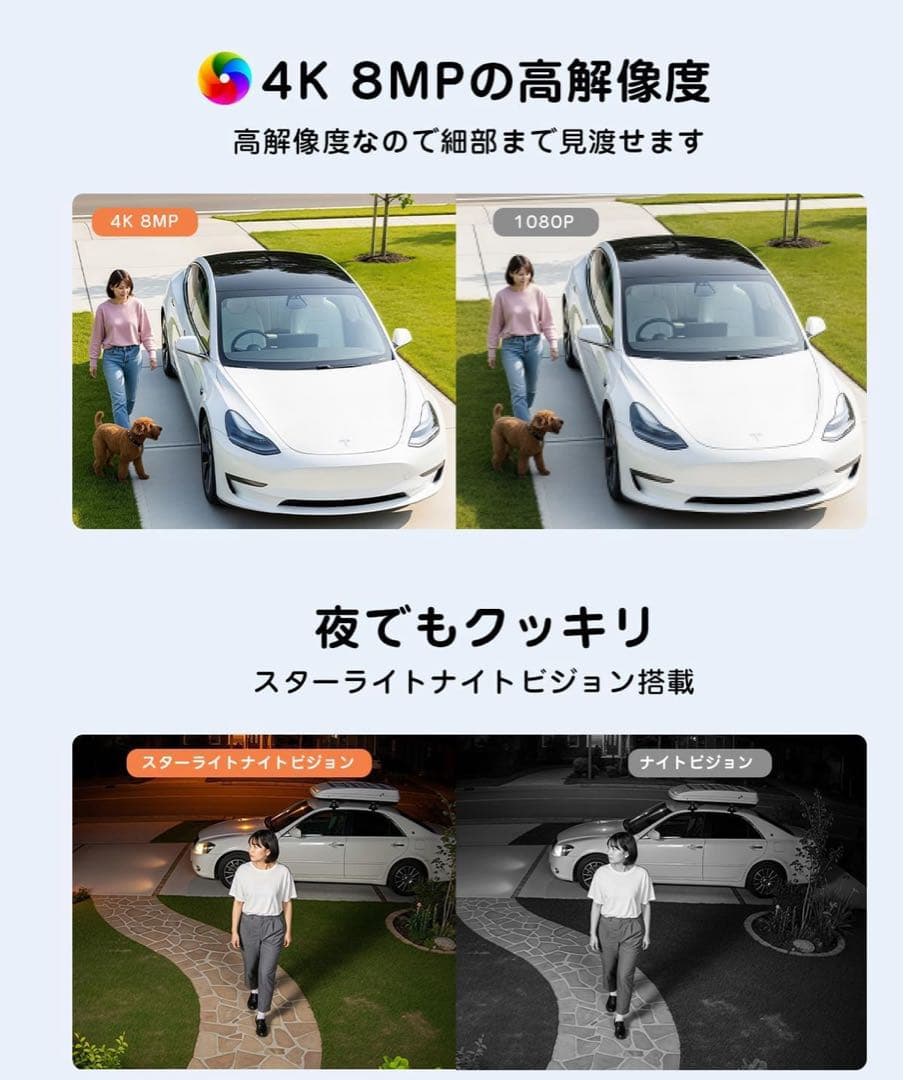 800万画素 4K ソーラーパネル防犯カメラ屋外 監視カメラ 屋外 ワイヤレス