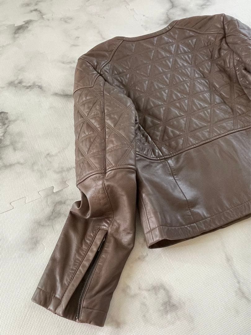 【コントワーデコトニエ】マロン色のラムレザーキルティングジャケット　大きいサイズ
