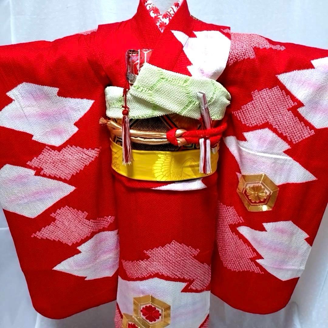 七五三　7歳　正絹着物　袋帯、長襦袢、小物セット　 18ー12