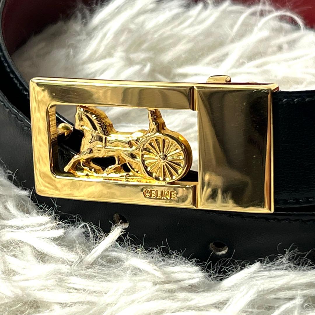未使用保管品　CELINE ベルト　リバーシブル　馬車金具　ゴールド　黒×茶