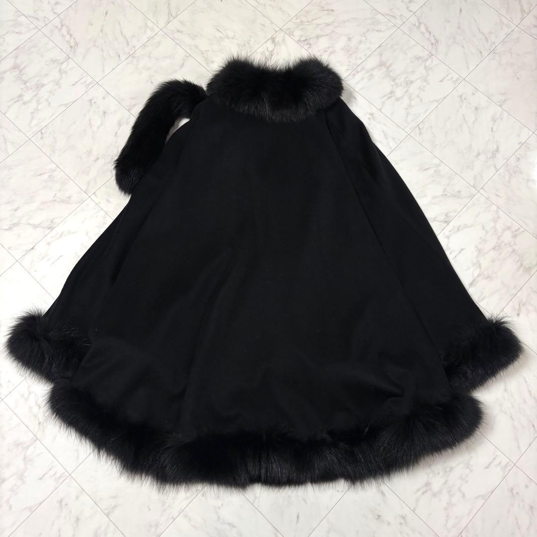 ポンチョ　カシミヤ100% ファー付き　Aライン　エレガント　パーティー　黒