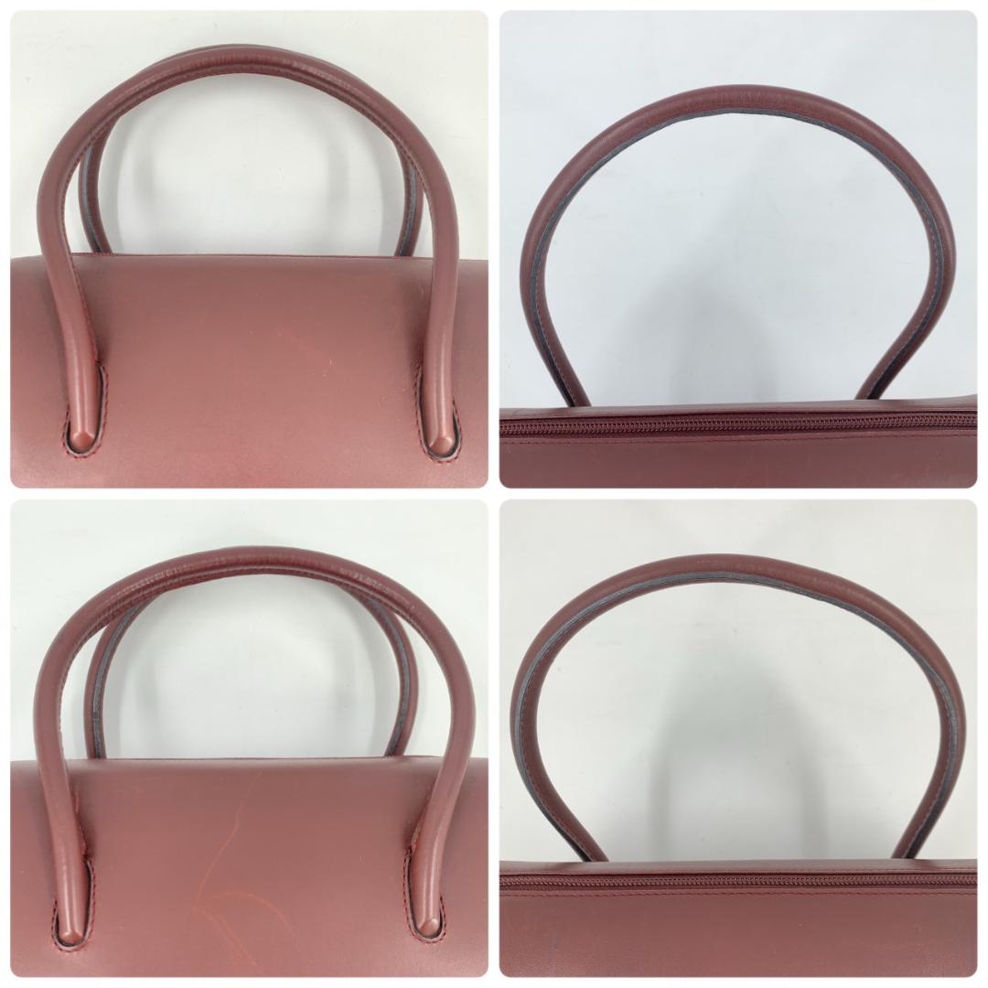 カルティエ マストライン トート ハンドバッグ ミニボストン ボルドー レザー