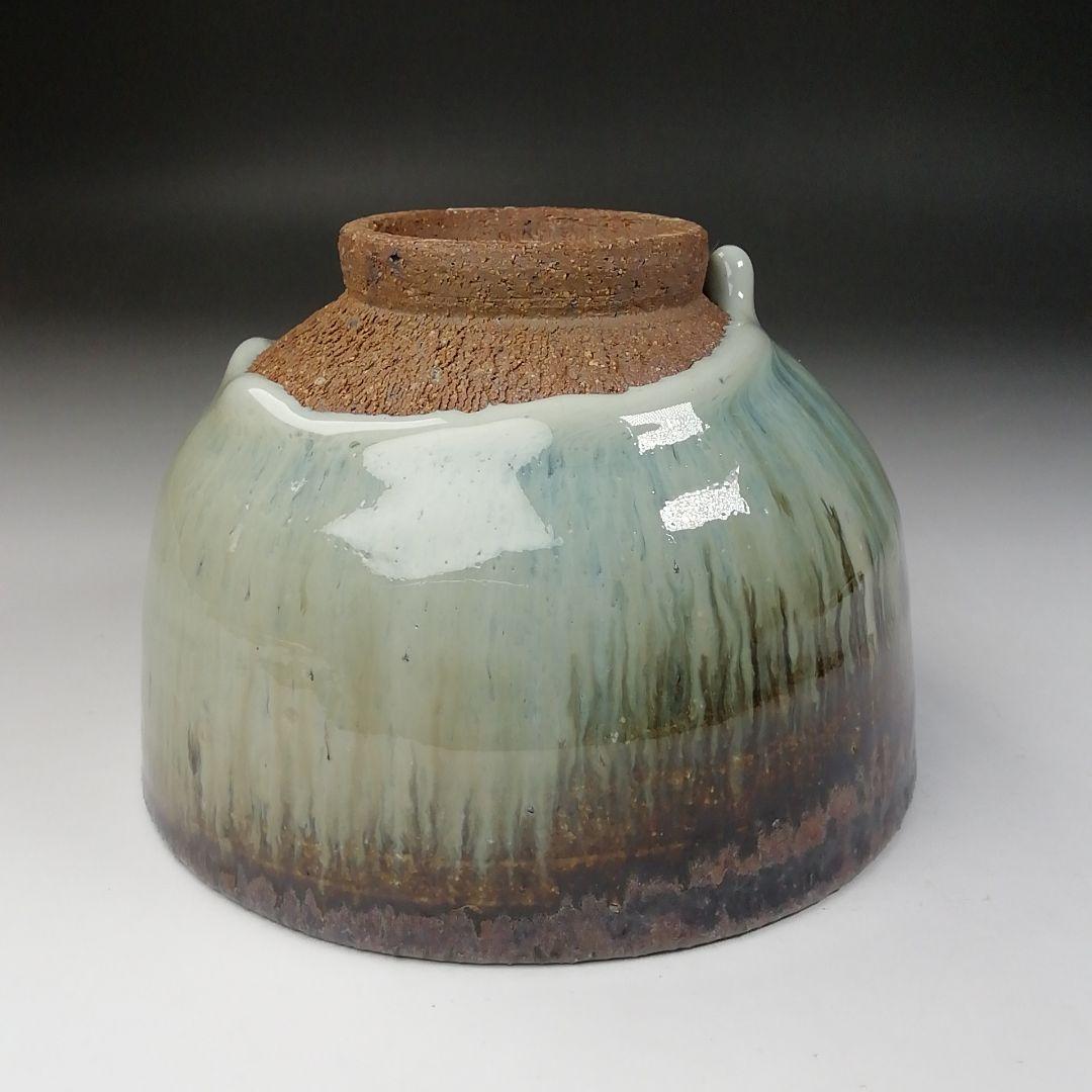 Ｔ５４７　茶碗　『黒流し茶碗』『薪窯　高鶴淳 作』　共箱　抹茶碗　茶道具