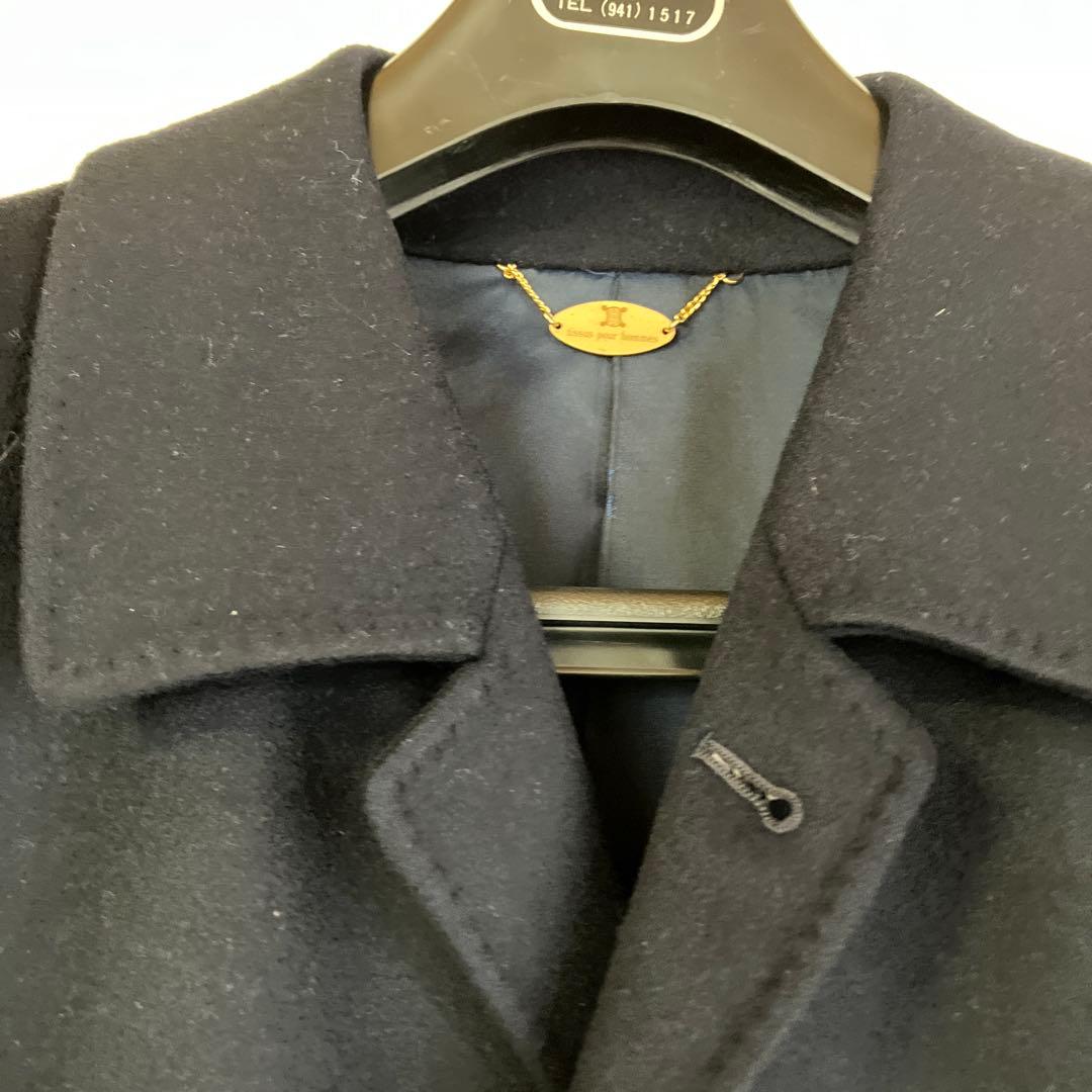 セリーヌ　ウール ネイビーコート サイドポケット