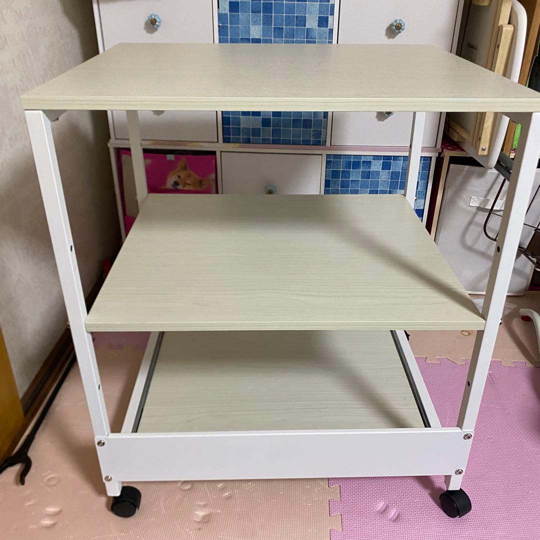 キッチンワゴン レンジ台 キャスター付き スライド式 3段 木製　家電収納ラック