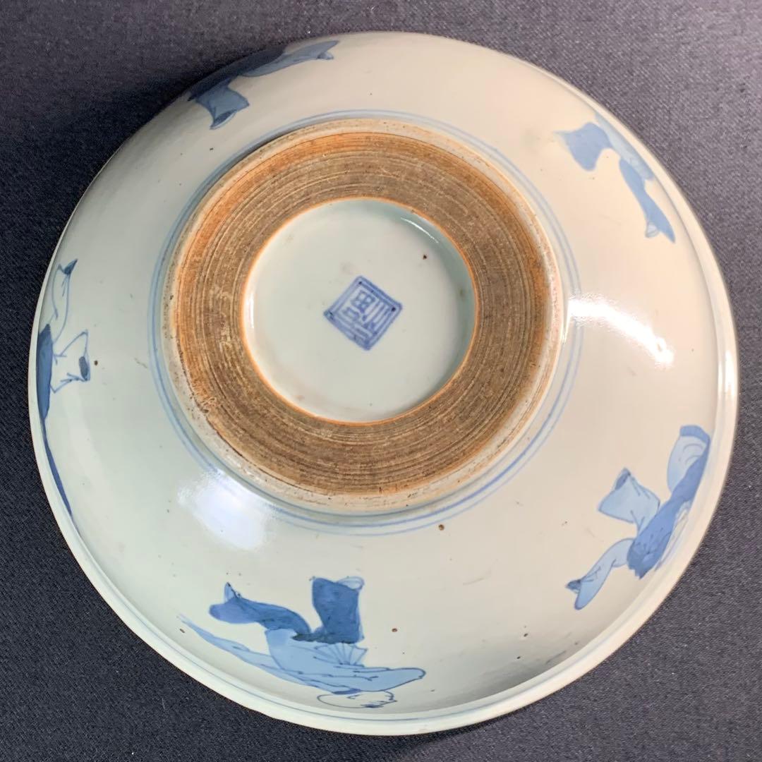 K684⭐︎湖東焼 染付 見込みは五弁花 唐子文 二重角福 献上手 鉢