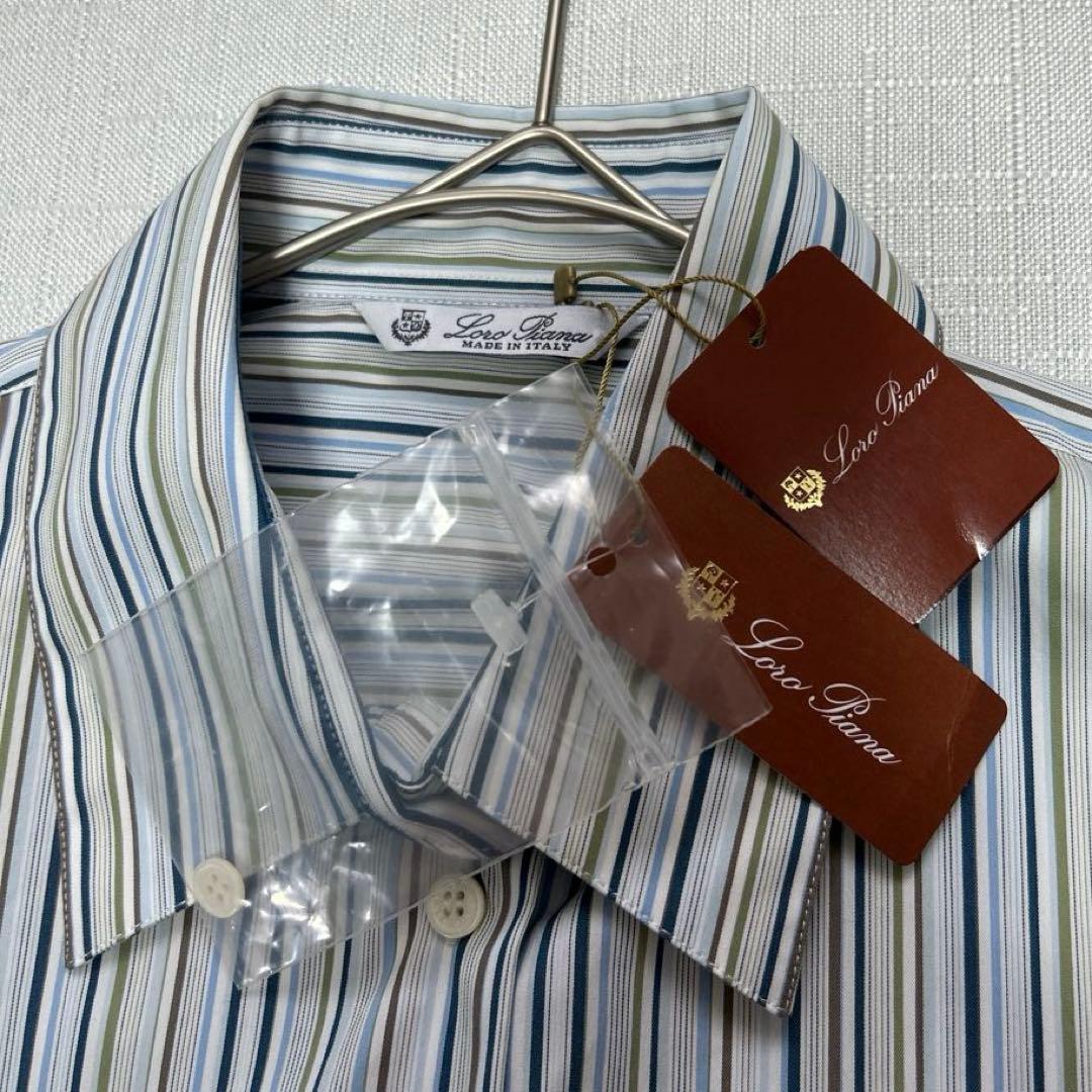 タグ付き Loro Piana ロロピアーナ ストライプ 長袖 シャツ 40