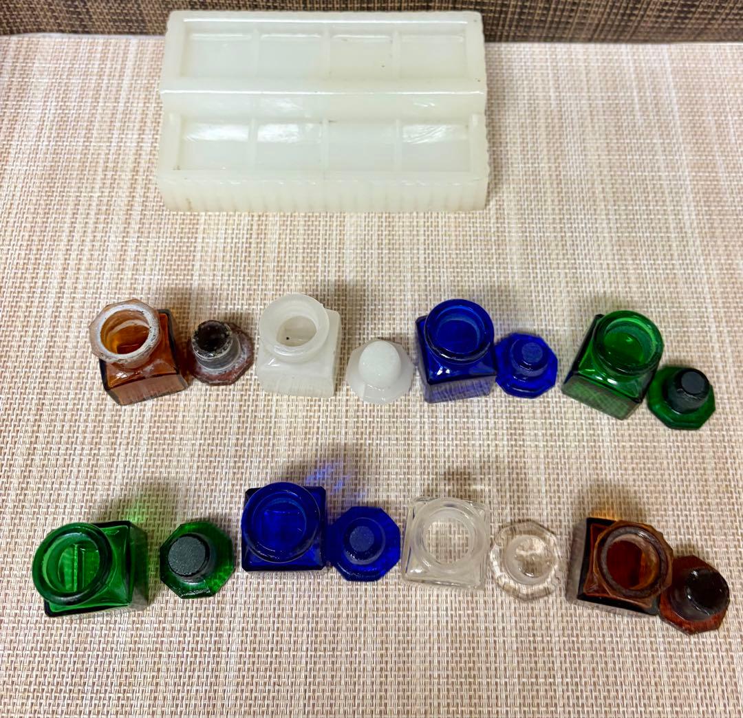 戦前 歯医者 薬瓶 ミルクガラス 薬瓶台 セット ①