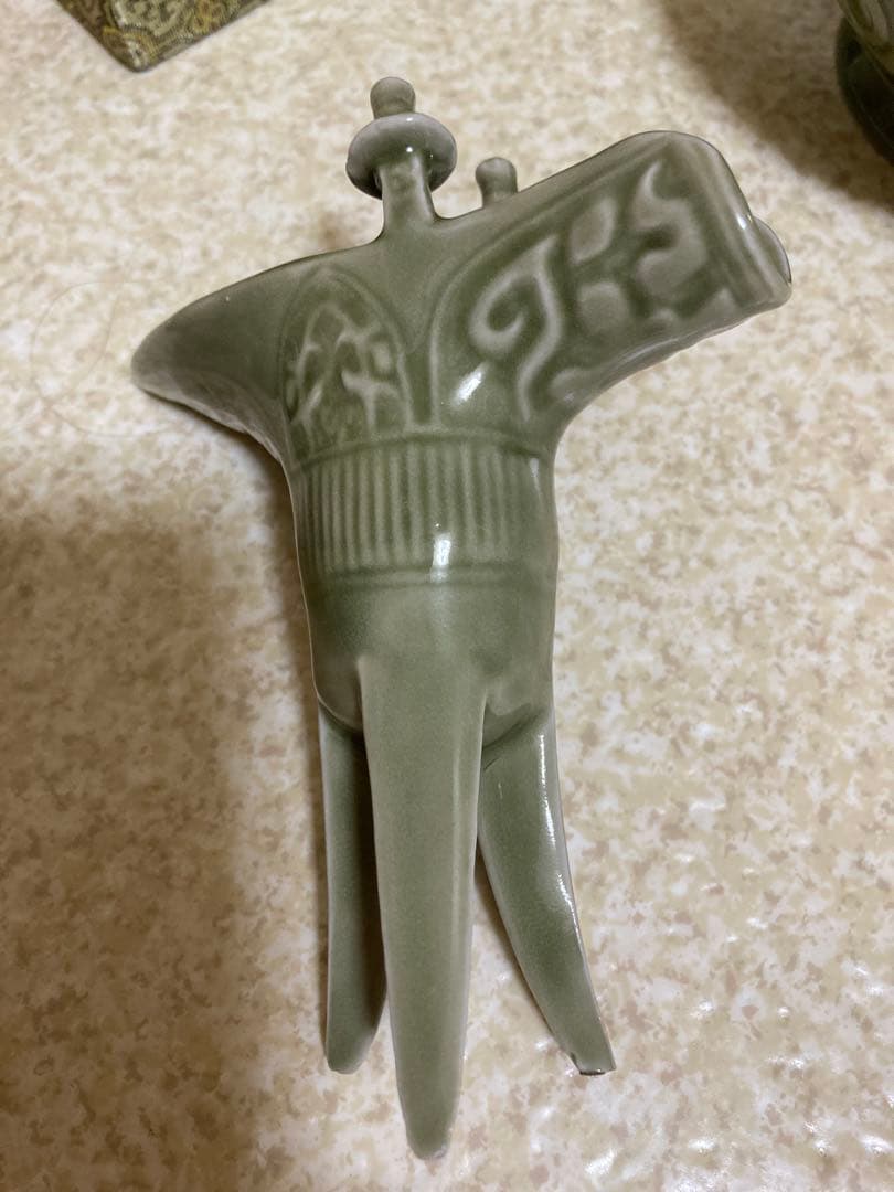 中国宋代耀州窯  倒流壶￼  陽刻花紋  古美術品