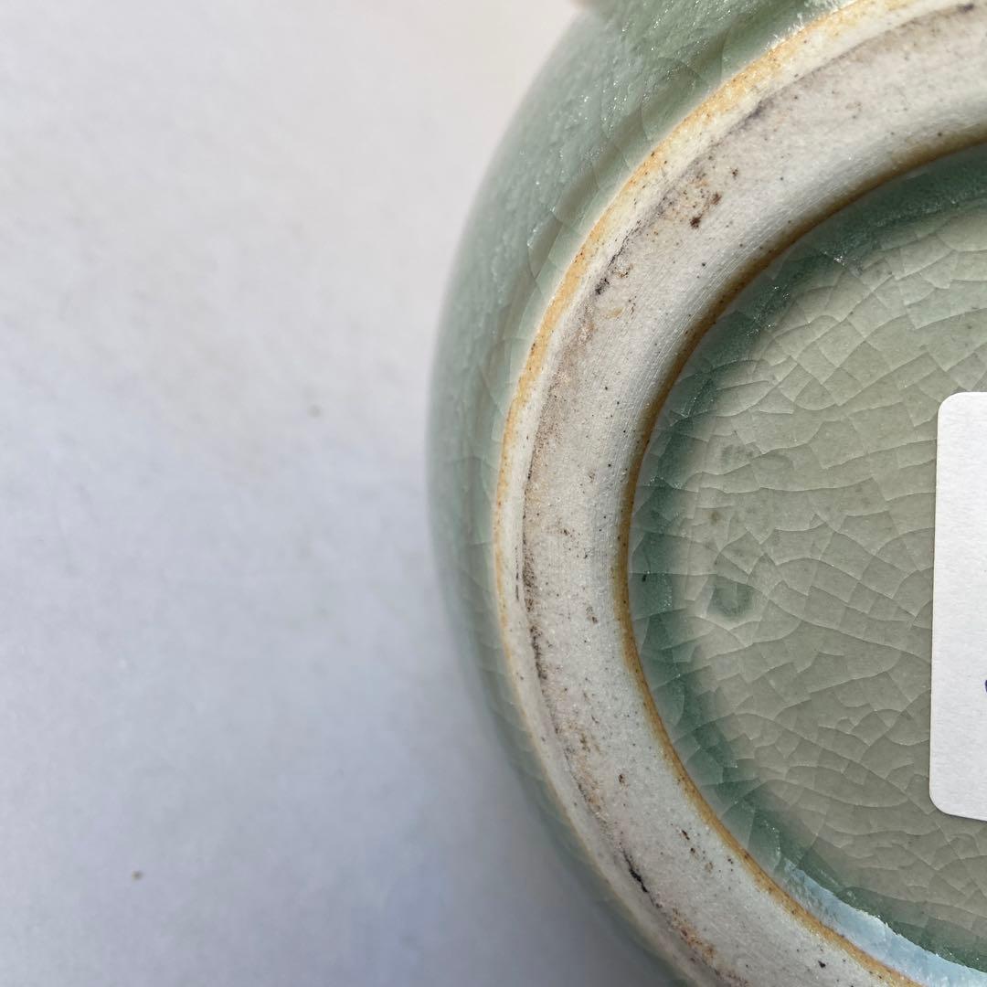 平安橘吉　青磁　花生　共箱