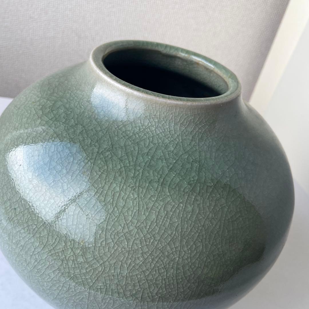 平安橘吉　青磁　花生　共箱