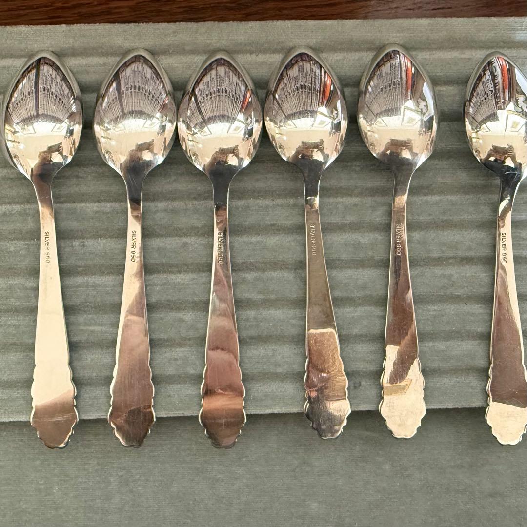 純銀950花柄ティースプーン6本セット　超美品