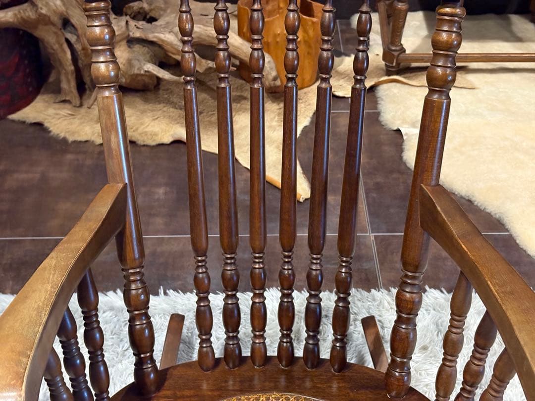 超希少　ウルフロッキングチェア　無垢材　クラシック　アジアン　木彫り　INR