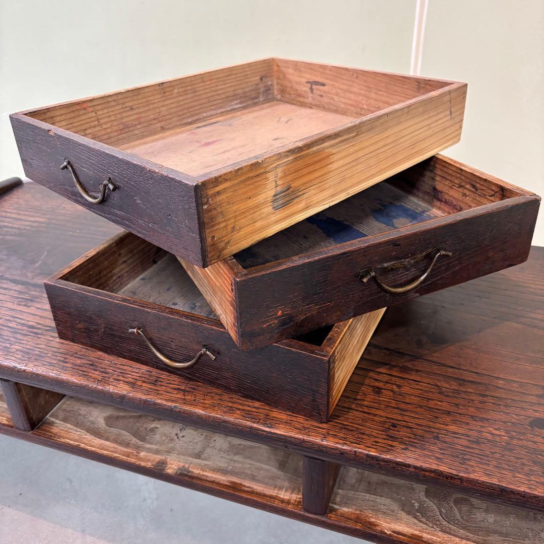 古家具　アンティーク机　ローテーブル　小引き出し３杯　和モダン　飾り台