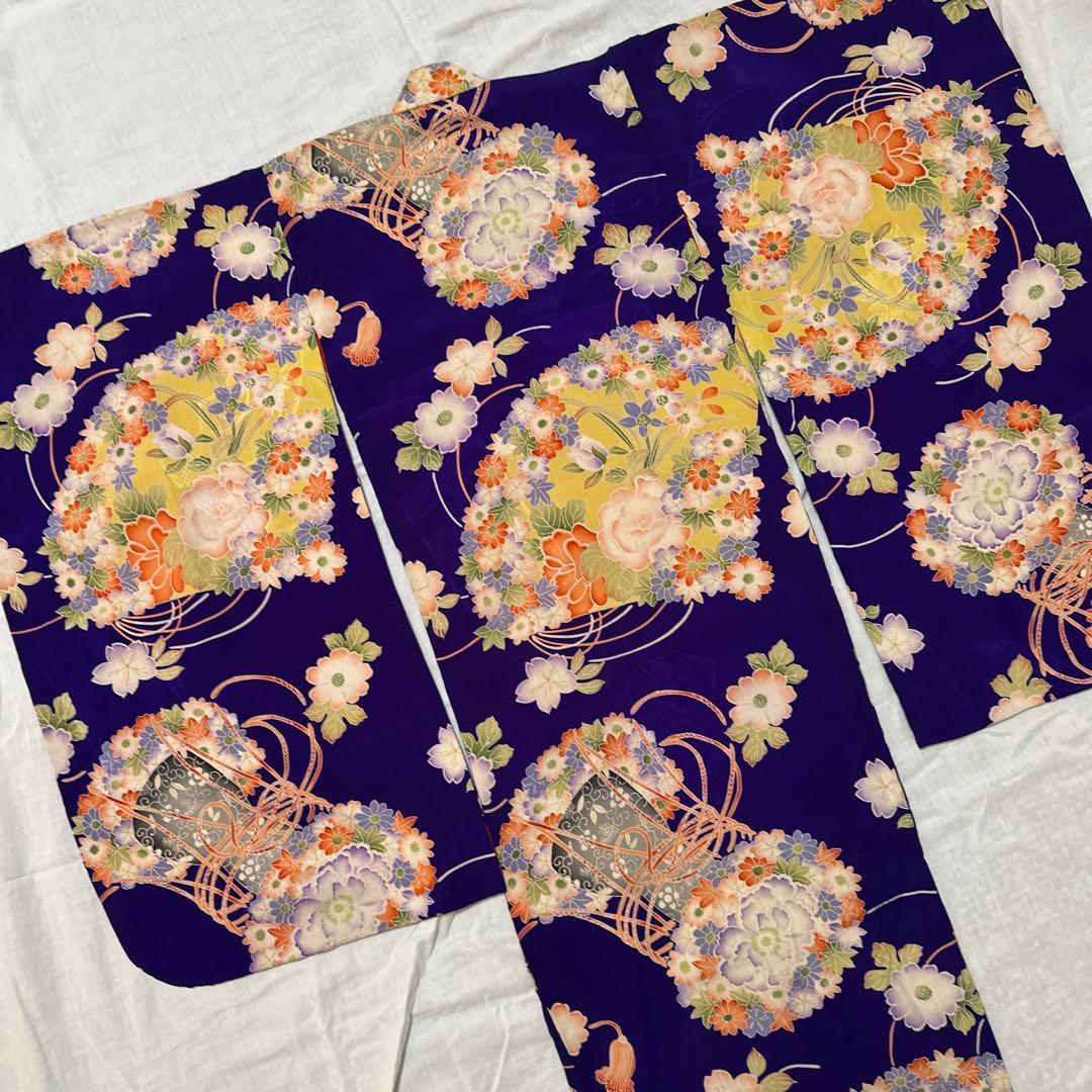 アンティーク/紫/花柄 着物