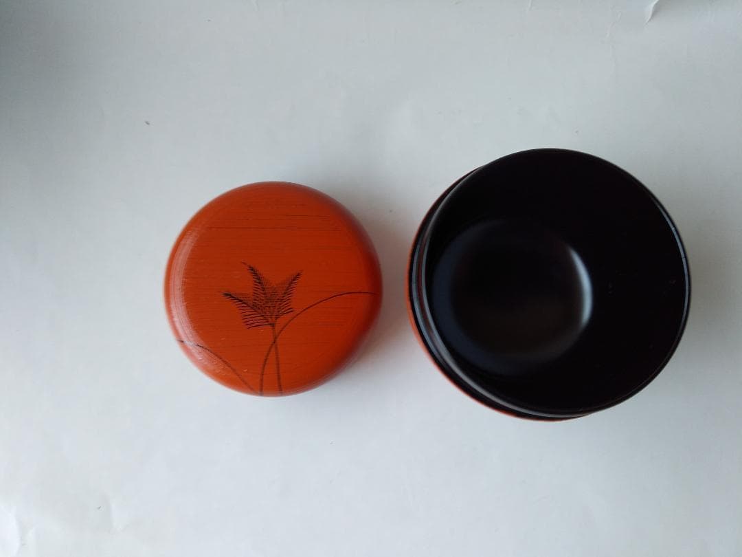 山中塗 蒔絵師 筑城筑良 作 朱刷毛目 ススキ 中棗 漆器 漆芸 棗 共箱 新品