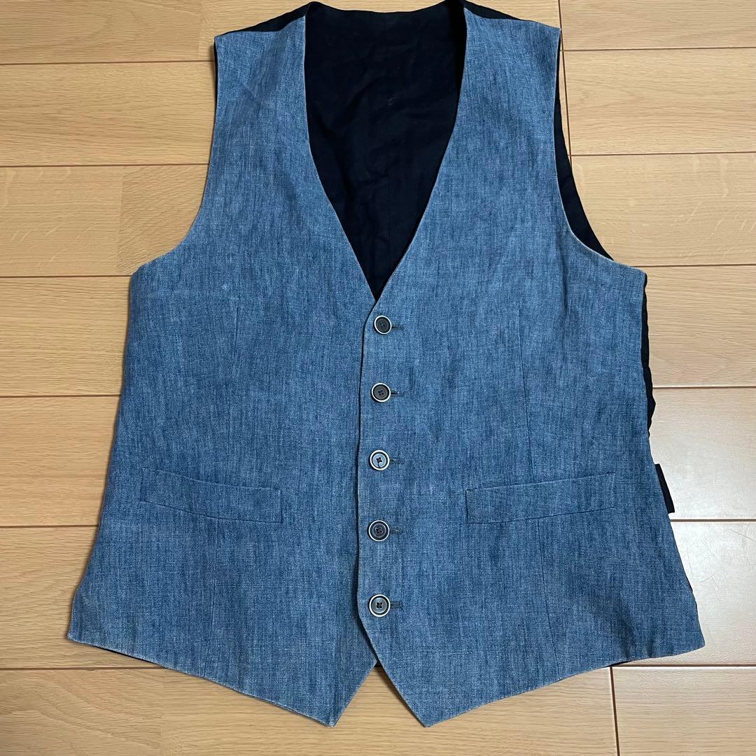 美品 ラルディーニ リネン ジレ ベスト デニム調