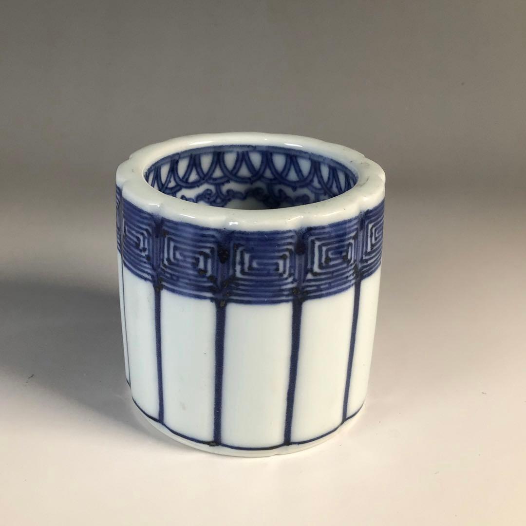 Ｍ２９６　皆具　『平安春峰造』『染付』『水指　建水　蓋置　杓立』　共箱　茶道具