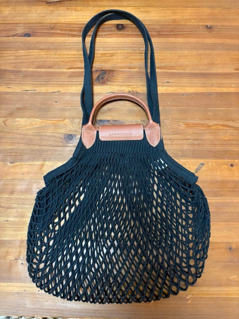 ✴︎美品 ロンシャン×フィルト　ル プリアージュ フィレ ネットバッグ　L 黒