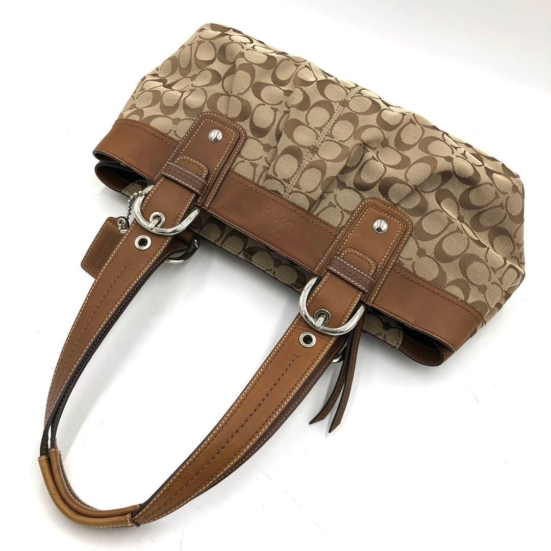 COACH コーチ トートバッグ シグネチャー キャンバス レザー ブラウン
