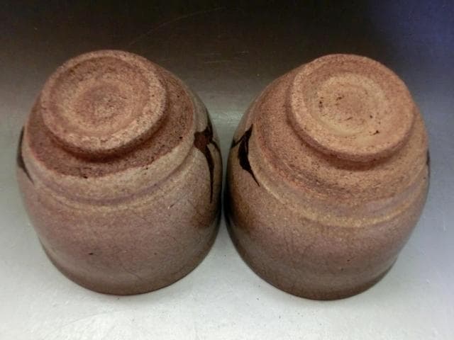 酒器■絵唐津 歪み片口 2客 古唐津超名品【江戸時代】猪口 酒杯 時代物 骨董