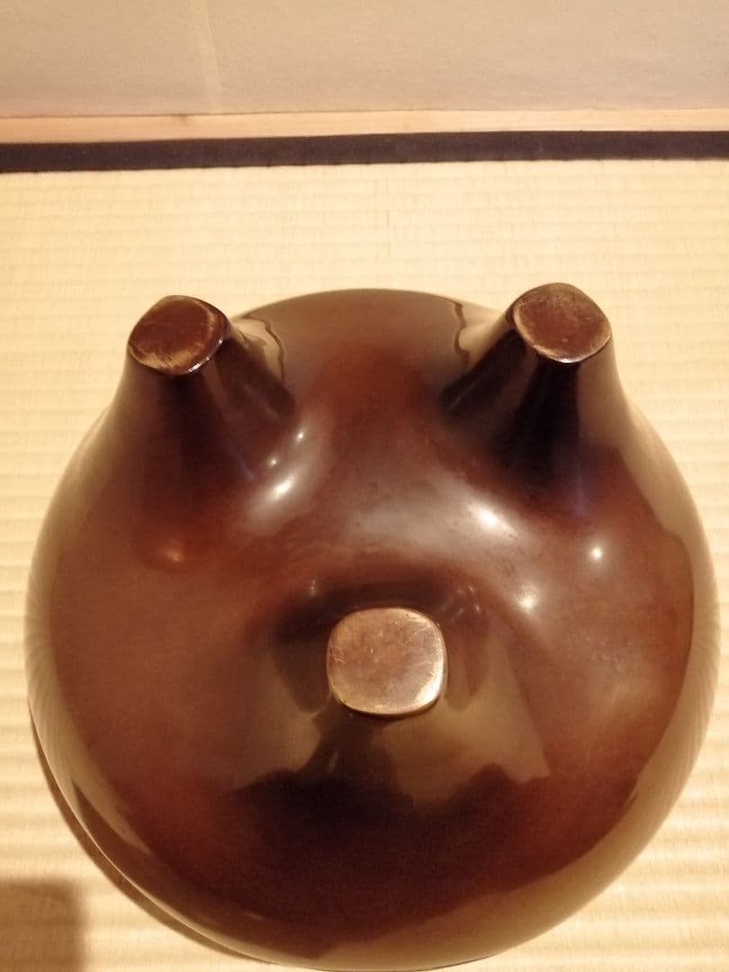 【茶事具】釜師政光、風炉師雄芳造　唐銅朝鮮風炉釜　茶釜　釜387