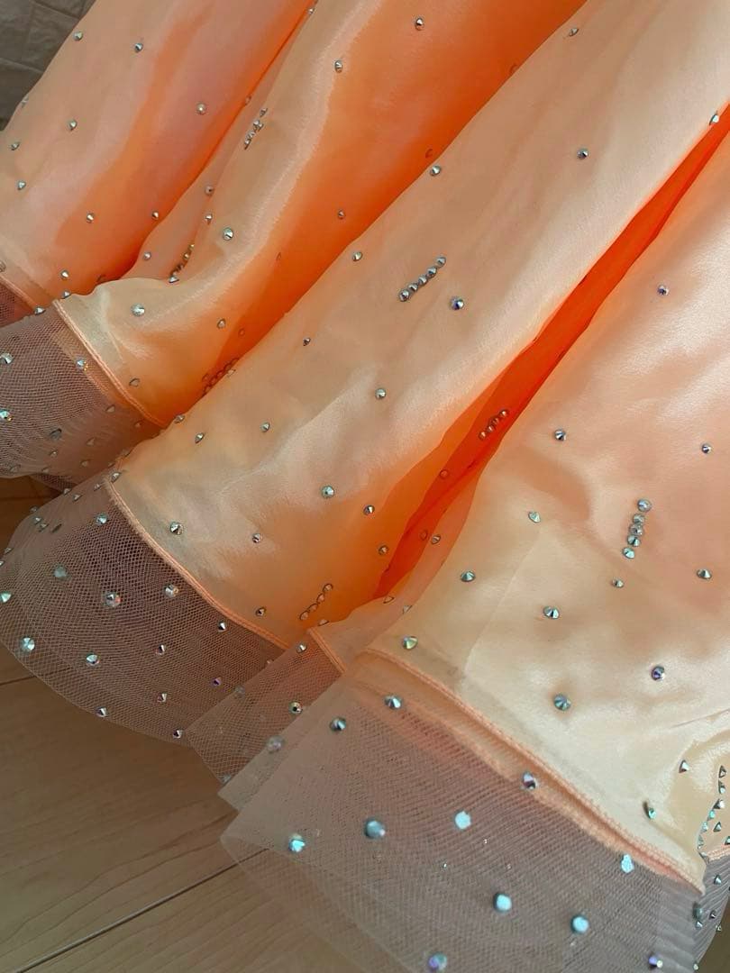 社交ダンス⭐️スタンダードドレス　オーダードレス　ベージュ＆オレンジ