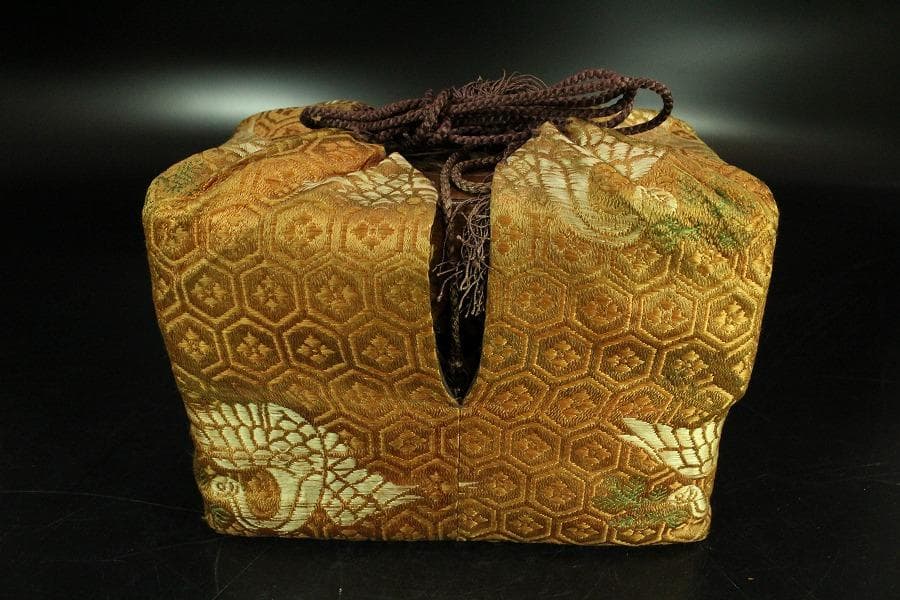 遠州流 桑 七宝透かし 黒柿 茶箱 美品 綺麗寂 時代仕服付(K-A344)