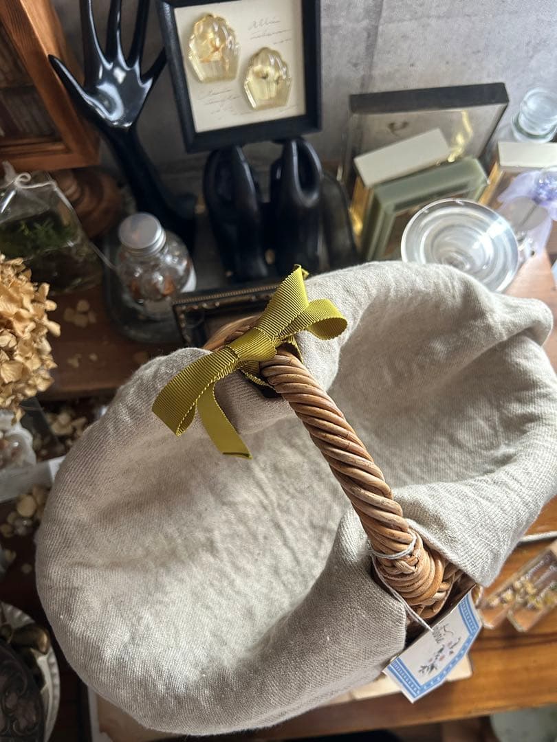 poritorie マーガレット刺繍 リネンカバー かご バスケット