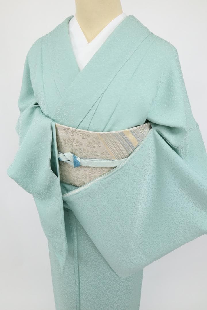 《Happy★長尺■色無地◆淡いグリーン■細やか花唐草地紋◆IG1-4》