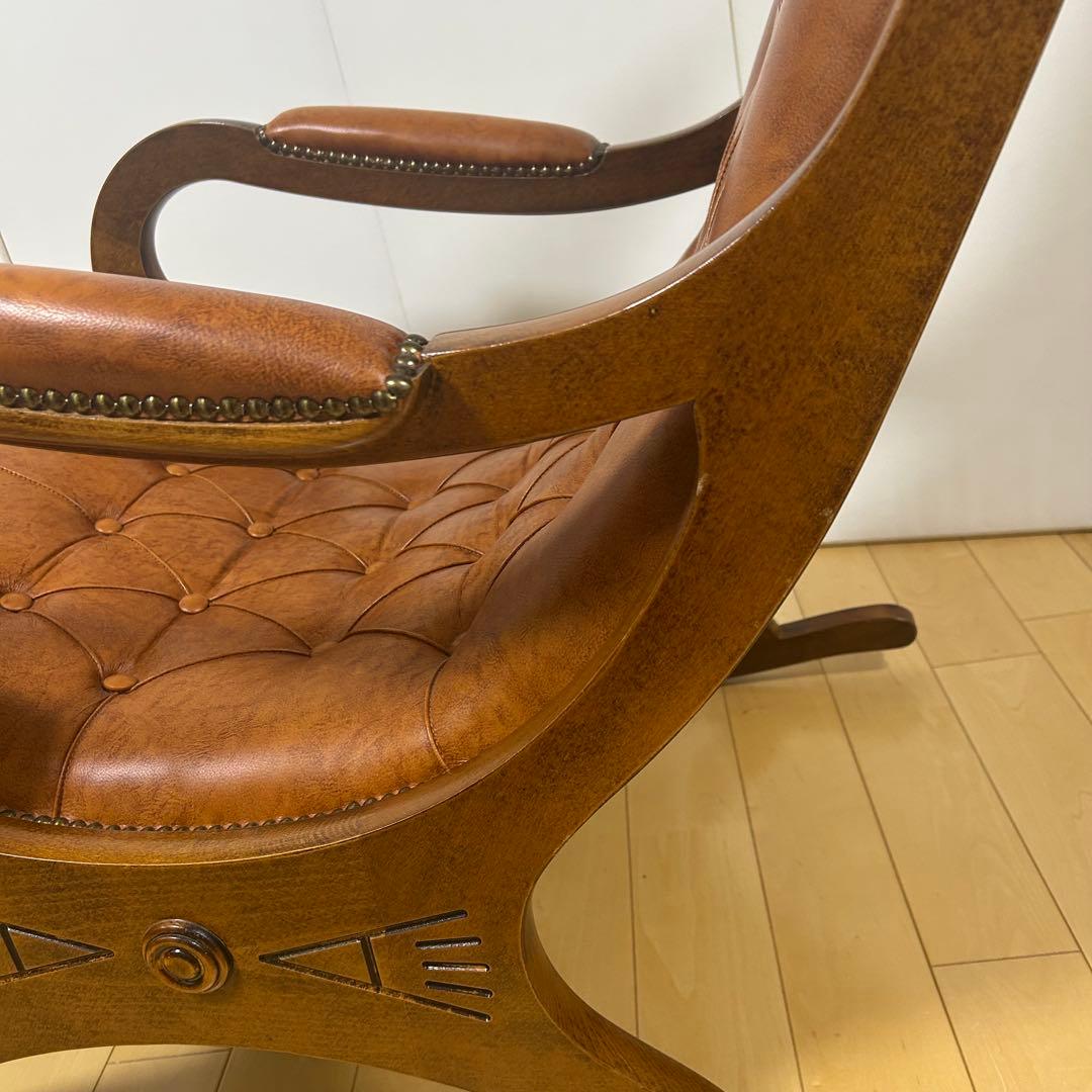 イタリア製　ロッキングチェア　希少オットマン　アンティーク　ブラウンレザー