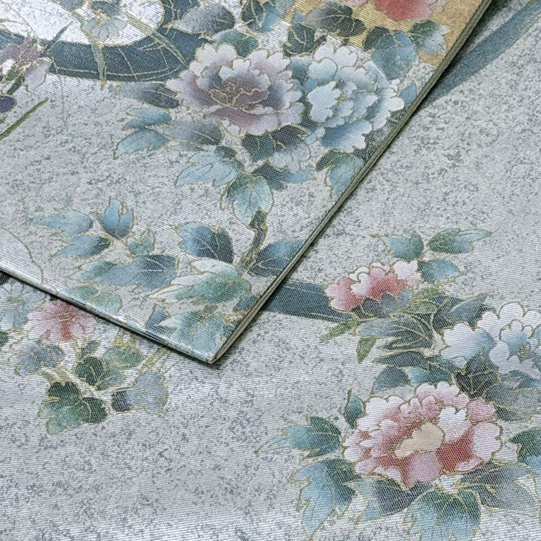 A 182袋帯 六通柄 箔　螺鈿 花草　美品 正絹 着物