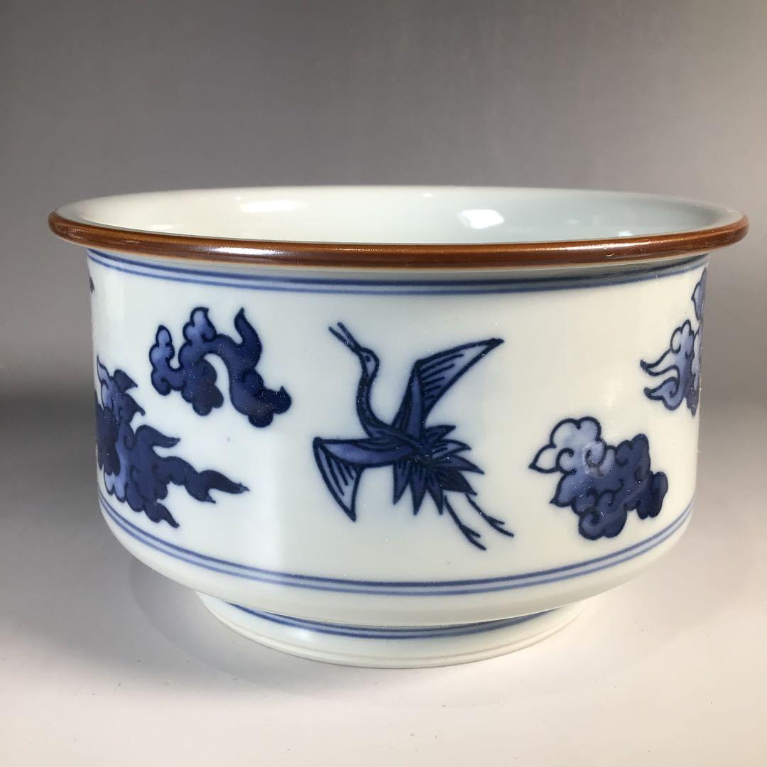 Ｎ７２１　皆具　『手塚玉堂造』『染付雲鶴文』『水指　建水　蓋置　杓立』　共箱