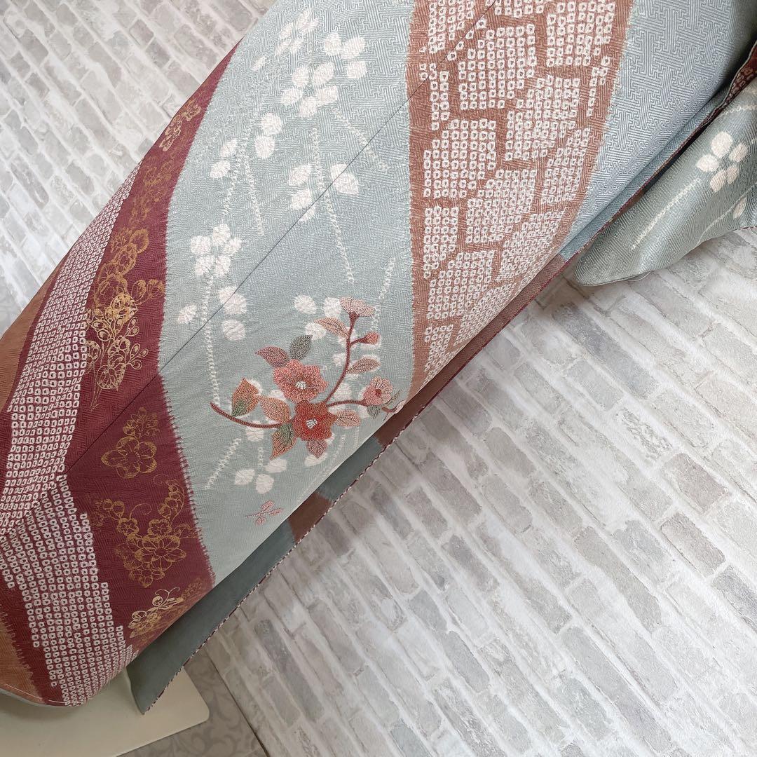 訪問着+長襦袢　フルセット　桜　相良刺繍　絞り　亀甲紋様　入学式　卒業式　Q5