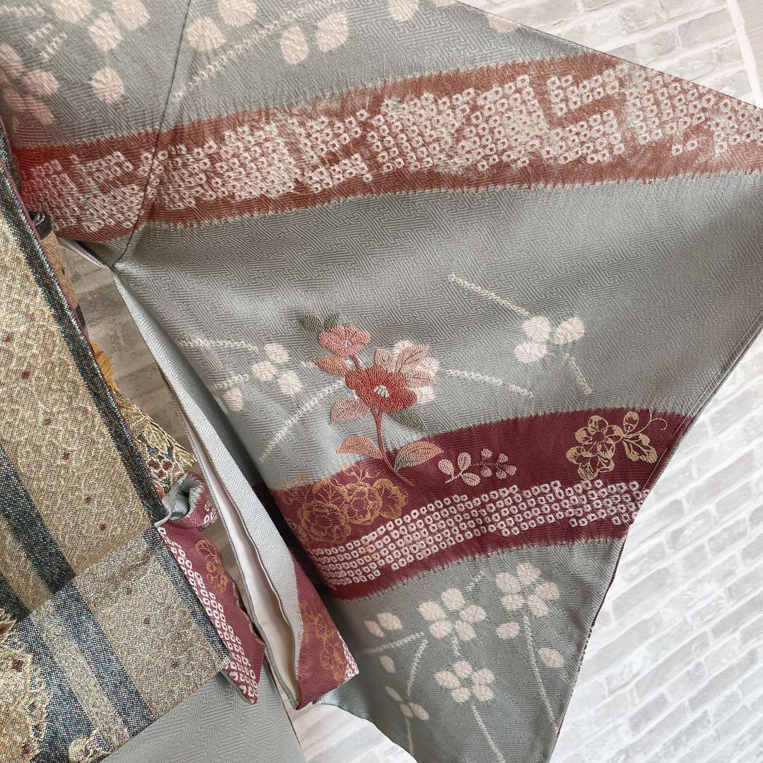 訪問着+長襦袢　フルセット　桜　相良刺繍　絞り　亀甲紋様　入学式　卒業式　Q5