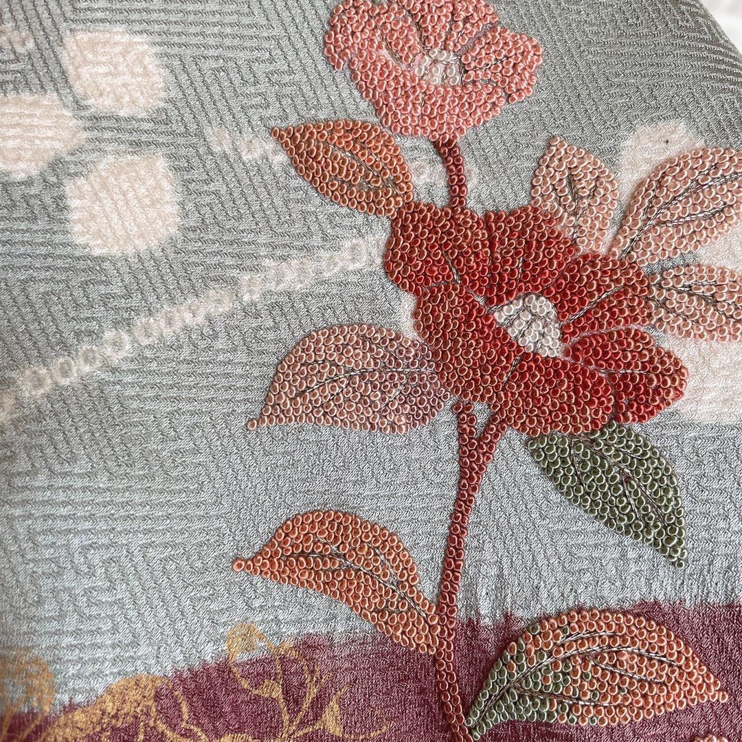 訪問着+長襦袢　フルセット　桜　相良刺繍　絞り　亀甲紋様　入学式　卒業式　Q5