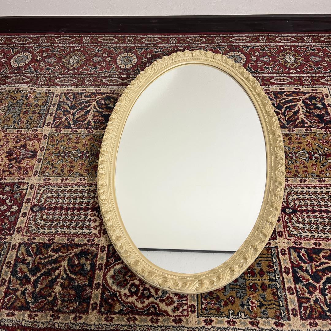 カナダ製◾️木製装飾フレーム オーバル型 壁掛けミラー ウォールミラー 鏡