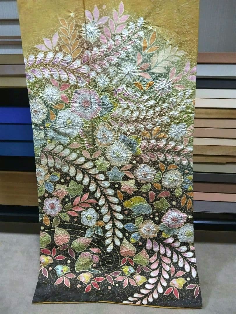 F‐306 訪問着 金通し 山吹茶 袷 辻ヶ花 暈し 翠山工房 落款 美品