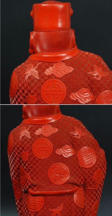 送料無料　時代大珍品 大振り堆朱「福禄寿」の福　高46ｃｍ 中国古玩