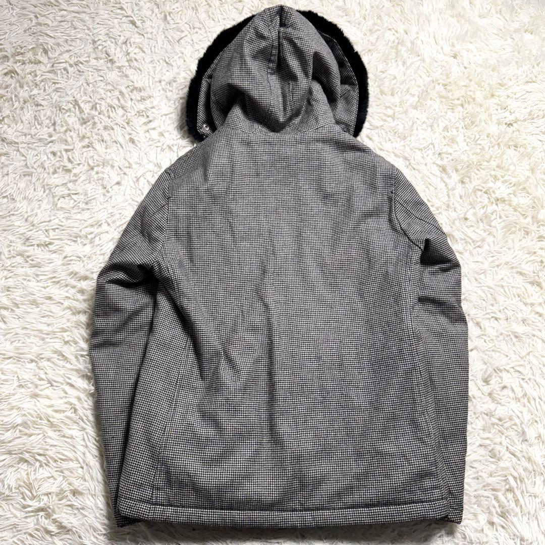 バーバリーブラックレーベル　パデッドコート　ノバチェック　千鳥柄　ラビットファー