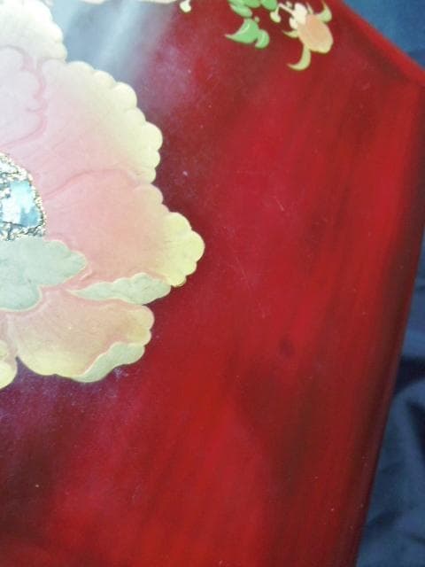 レトロ 漆器 宝石箱 オルゴール鍵 鏡 牡丹 蒔絵/昭和 木製アンティーク螺鈿