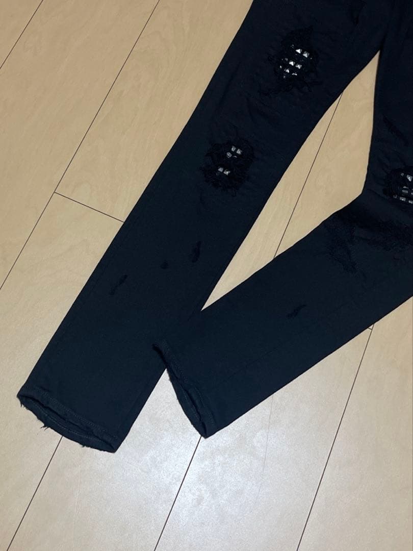 専用品 00s CIVARIZE スタッズ ダメージ ジップ スキニーデニム 黒