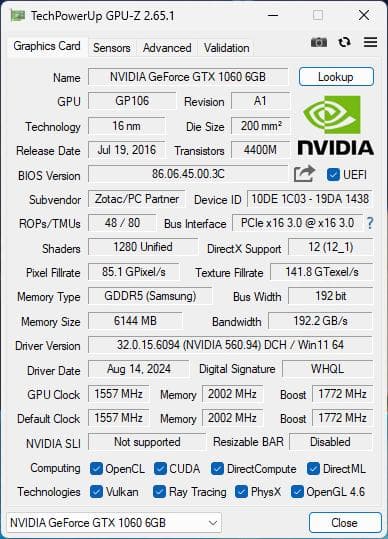 グラフィックボード・グラボ・ビデオカード ZOTAC GTX 1060 6GB